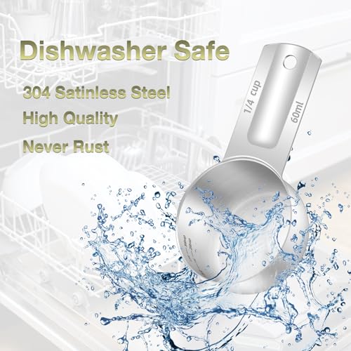 1PCS 1/4Cup (60ml, 2oz) Measuring Cup, Etched Inner Scale Measure Scoop | 18/8(304) Food-Grade Stainless Steel, Seamless One-Piece design, Metric and US Measurement, ‌Rust-Free, Dishwasher-Safe - size: 1/4Cup