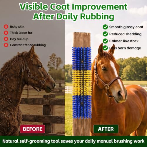 Livestock Scratch Brush for Cattle, Horses, Goats, Cow, Durable Scratching Brush, Massage Grooming Tool for Healthy Coat, Relieves Itching, Easy Install on Fence Posts(2pcs, Yellow) - color: Yellow, size: 2Pcs