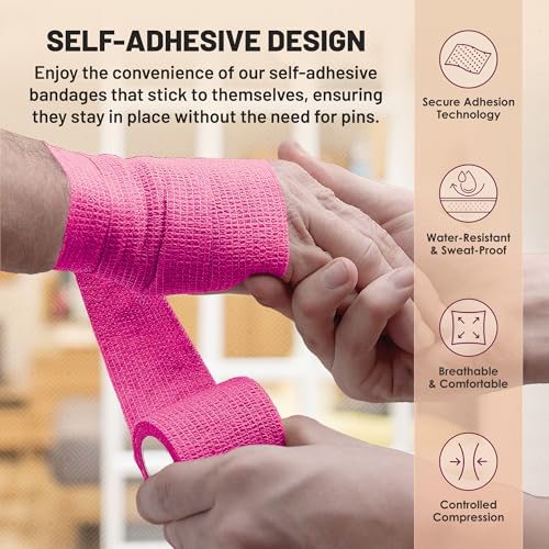 MEDca Self Adherent Cohesive Wrap Bandages 2 Inches X 5 Yards 6 Count, (Rainbow Color)