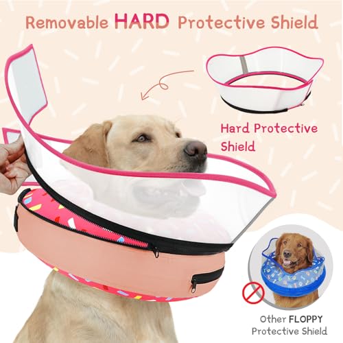Supet Raised Inflatable Dog Cone Collar to Stop Licking, Soft Dog Cone Alternative After Surgery, Doggie Neck Donut Collar for Small Medium Large Dogs - color: Donut Pink, size: XXL(Neck 18.5"-23.5")