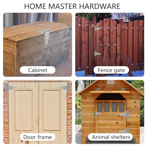 HOME MASTER HARDWARE 6 Inch Stainless Steel Gate Hinges for Wooden Fences Heavy Duty Tee Hinges,Shed Door Hinge,T-Strap Hinge for Outdoor Barns Gate with Screws 4 Pack | T Hinges for Outdoor Wood, Shed and Barn Door, 100LBS Capacity, Rotate 270 Degrees, I