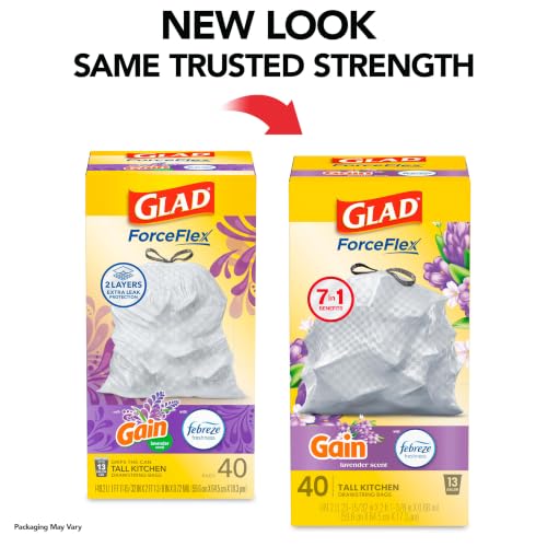Glad ForceFlex Tall Kitchen Trash Bags, 13 Gallon, Gain Lavender, 40 Count (Package May Vary) - size: 40 Count (Pack of 1)