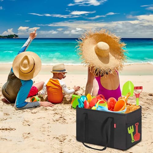 LHZK 2 Pack Utility Tote Bag with Metal Wire Frame and the Sides Rinforced, Large Tote Bag with Handle, Reusable Grocery Bags Foldable, Beach Bag, Car Tote (Black, 18.5''x11.8''x11.5'') - color: Black, size: 18.5''x11.8''x11.5''-2 Pack