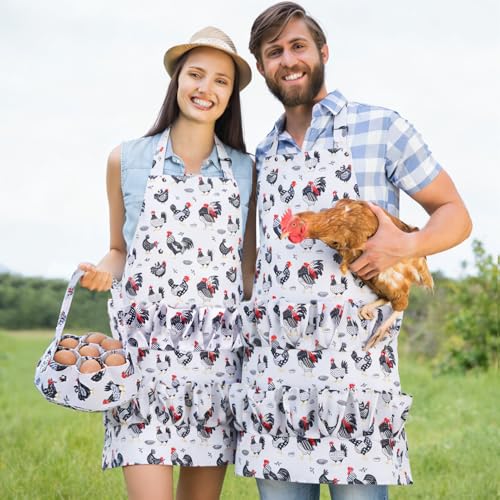 Egg Collecting Apron and Basket, Egg Gathering Apron for Fresh Egg | 14 Pouches Chicken Egg Apron with 7 Pouches Basket, for Chicken, Duck, Goose, Bird, Various Poultry Collection