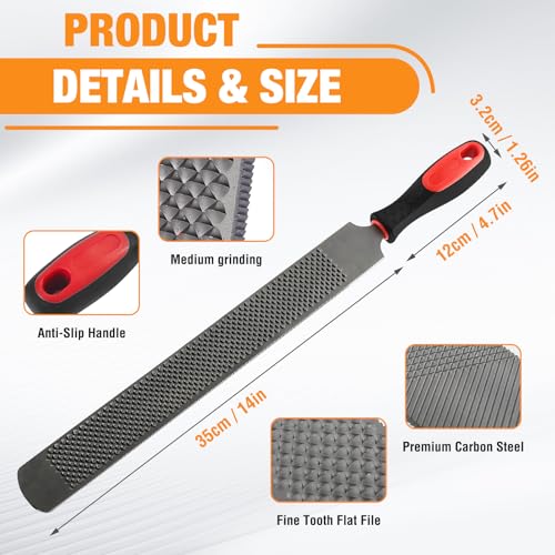 2Pcs 18 Inch Hoof Rasp, Heavy Duty Carbon Steel Farrier File Tool, Professional Hoof Trimmer with Rubber Handle for Horses, Goats, Cows, and Donkeys