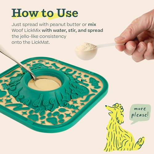 Woof LickMat, Slow Feeder Mat for Dogs, Green | Built-in mixing bowl, BPA-free silicone, non-slip suction cups, dishwasher safe, easy to clean - color: Forest Green