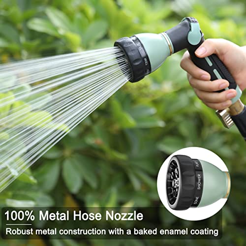 FANHAO Heavy Duty Garden Hose Nozzle, Metal Hose Sprayer Easy Thumb Control | 8 Spray Patterns, Rustproof Water Nozzle, Non-Slip Ergonomic Grip, Elder & Child Friendly for Garden, Car & Pet, Light Green - color: Light Green