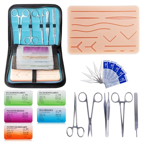 Alcedo Suture Practice Kit with Regular Pad, Educational Use Only | Vertical/Horizontal Mesh, Durable Pad, Pre-Cut Wounds, 5-Pack Sutures in 4 Materials, Complete Tools, Storage Bag - size: Regular Pad