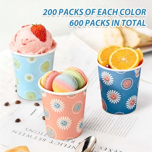 SIUQ 600 Pack 5 oz Paper Cups Disposable Small Bathroom Mouthwash Cups | Daisy Floral Small Paper Cups for Bathroom, Party, Picnic, BBQ, Travel, Espresso Tasting, Sample Drinks, Office, Home - color: Daisy 5oz-600 pack