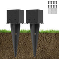 2 Pcs 22" Fence Post Anchor Ground Spike|Black Powder-Coated|6"x6" | Actual 5.6"x5.6" Heavy Duty Metal Fence Post Anchor for Deck| Fence| Porch| Railing| Mailbox - size: 2 Pcs, style: 6"x 6"