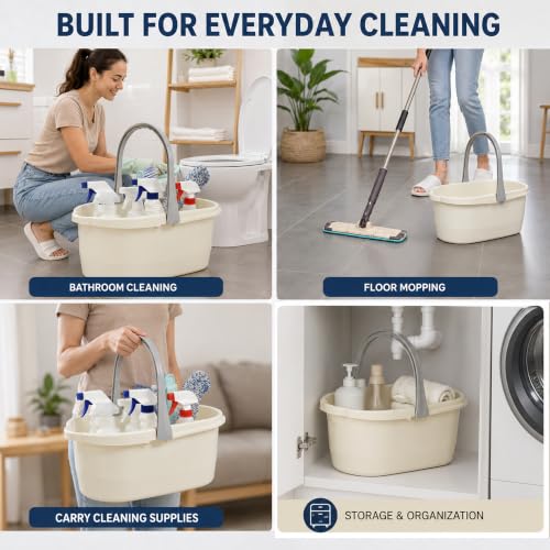 Haundry Compact Mop Bucket with Handle, Rectangular Cleaning Bucket and Caddy for Cleaning Supplies, 10L, White - color: White