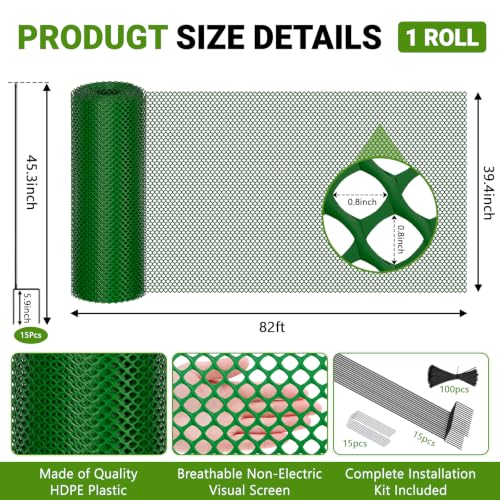 DoCred 3.28' x 82' Plastic Garden Fence Roll with Thicke Stakes, Green | Reusable HDPE Temporary Fence with 15Pcs 3.77FT Posts, Portable Chicken Dog Fence Barrier, Construction Snow Protection - color: Green, size: 39.4in x 82ft-Diamond Grid