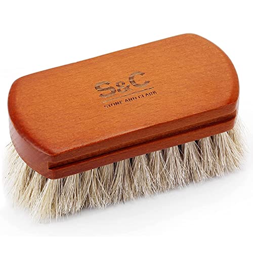Mini 4" Shoe Brush - Portable Horse Hair Boot Brush w/Natural Wood Handle - Soft Bristle Shoe Shine Brush for Cleaning, Buffing & Polishing Leather Shoes - Travel-Friendly Size - color: White