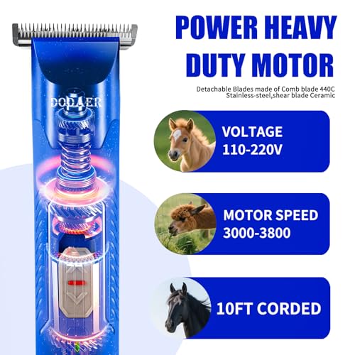 Professional Grooming Electric Corded 2-Speed Horse Clipper with Detachable Blade - Cool & Quiet Running Design - Includes Size T84 Blade for Complete Horse Grooming - Blue