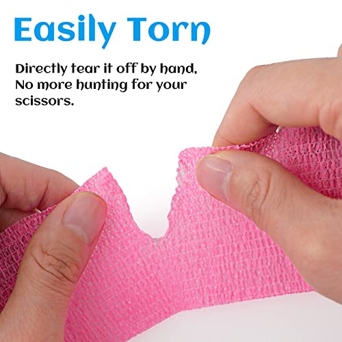 24 Pack Self Adhesive Bandage Wrap 2 Inch, Athletic Elastic Non Woven Cohesive Bandage for Sports, First Aid Medical, Wrist, Ankle Sprains, Swelling and Vet Wrap (Hot Pink) - color: 2 Inch-24 Count Hot Pink