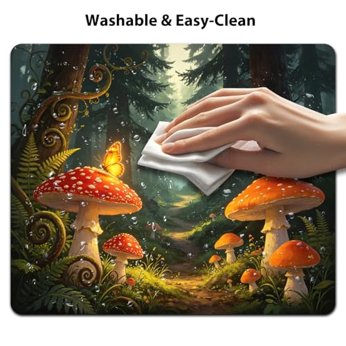 Enchanted Forest with Glowing Mushrooms Mouse Pad 9.5" x 7.9", Magical Butterfly Fantasy Cute Desk Mat - color: Forest with Glowing Mushrooms