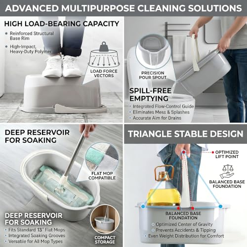 Haundry Compact Mop Bucket with Handle, Rectangular Cleaning Bucket and Caddy for Cleaning Supplies, 10L, Grey - color: Gray