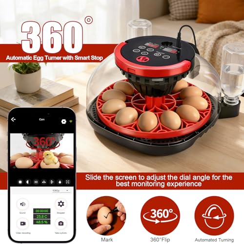 12 Egg Incubators for Hatching Eggs, with 1080P Camera & Smart APP Control | Temperature & Humidity Control, Automatic Egg Turner, Egg Candler, WiFi Chicken Incubator for Chicken, Duck, Quail