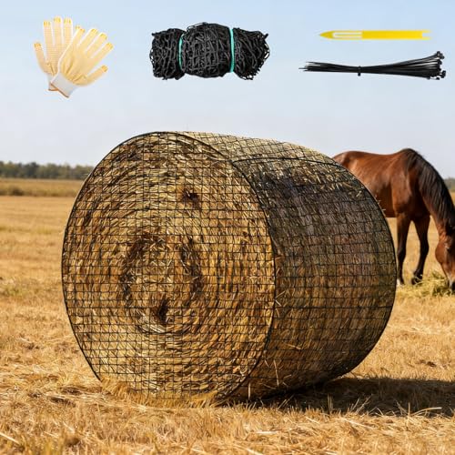 4x4 Ft Round Bale Hay Nets for Horses, Heavy Duty Slow Feed Hay Net | 1.5" Holes Large Nylon Hay Net Slow Feeder Nets with Net Repair Tool, UV Resistant Horse Hay Net for Horse Cattle Cow Sheep