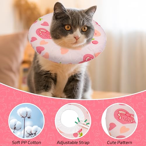 Seyezo Cat Cone Collar Soft, Adjustable Cat Recovery Cone, Pink Heart, M | For Small Medium Large Cats, Cute Donut E Collar After Surgery, Anti-Lick Recovery Elizabethan Collar for Kittens - color: Pink Heart, size: Medium