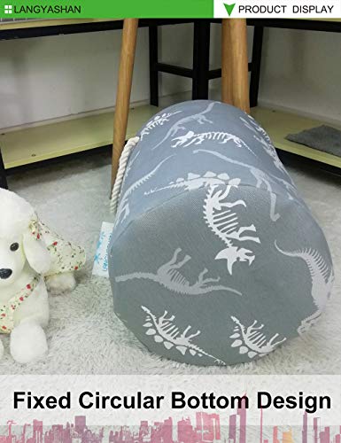 Round Thick Laundry Basket Collapsible Organizer Boys Dinosaur skeleton | Canvas Foldable Storage Hamper Sturdy Rope Handles for Household Gift Baskets Bedroom Clothes Toys Children Nursery - color: Gray Dinosaur skeleton