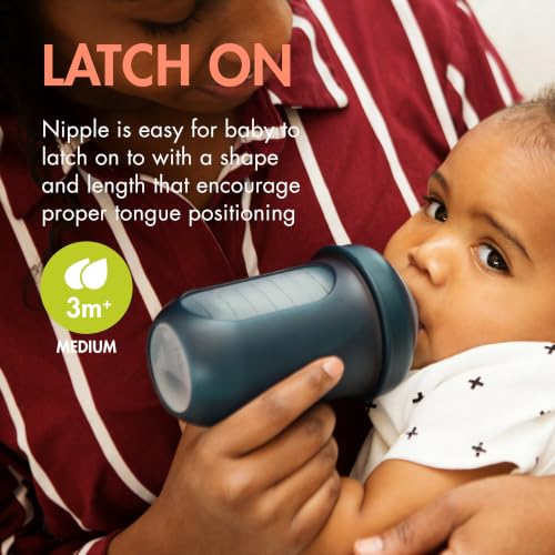 Boon Nursh Bottles - Medium Flow - Silicone Baby Bottles Help Ease Colic Symptoms - Formula and Breast Milk Only Touch Platinum Food-Safe Silicone - Mint - 3-6 Months - 3 Count - 8 Ounce - color: Mint, size: 8 Ounce (Pack of 3)