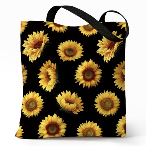 Cute Canvas Tote Bag for Women, Book Totebag with Zipper Pocket - color: Sunflower