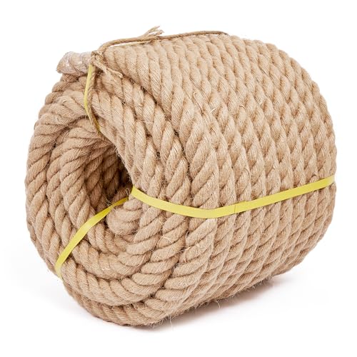 Rope 1 1/2 Inch 100 Feet Jute Rope, Heavy Duty Jute Rope,Natural Hemp Rope, Twisted Hemp Rope for Crafts, Gardening, Bundling,Hammock, Nautical, Tug of War, Railings, Home Decorating - size: 100Ft, style: 1-1/2 Inch