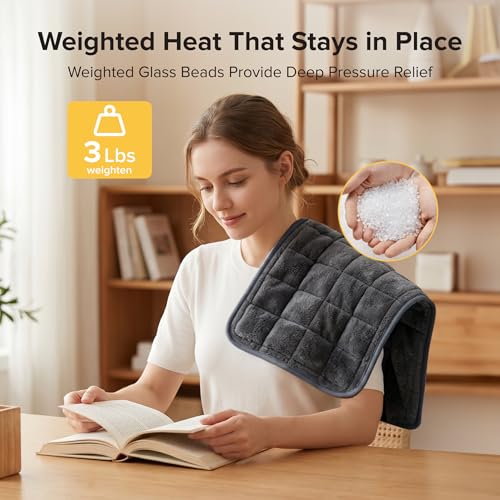 Weighted Heating Pad with Massaging Vibrations, FSA Vibrating Heating Pad | FSA Eligible HSA,12" x 24" XL Heating Pad, 6 Heat Settings & 4 Massage Modes, Heating Pad with Massager for Back & Shoulders - color: Light Black, size: X-Large 12" x 24"