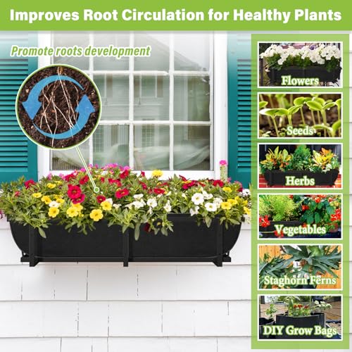 Riare 4 Pack 36 Inch Black Fabric Window Box Liners- Felt Square Trough Planter Basket Liners Replacement, Non-Woven Hanging Flower Plant Box Liner for Outdoor Plants Garden Fence- Avoid Birds Nesting
