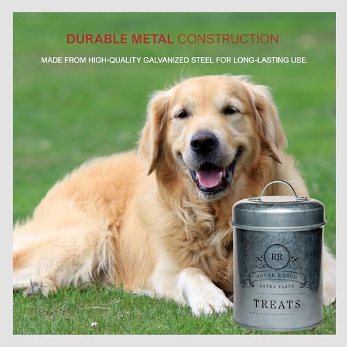 Amici Home Rover Ranch Metal Pet Treat Canister, 64 Oz - Silver | Airtight Treat Storage Jar with Silicone Gasket, Wide Mouth, Lid Handle, Pet Snack Container for Biscuits & Training Bites - style: Treats