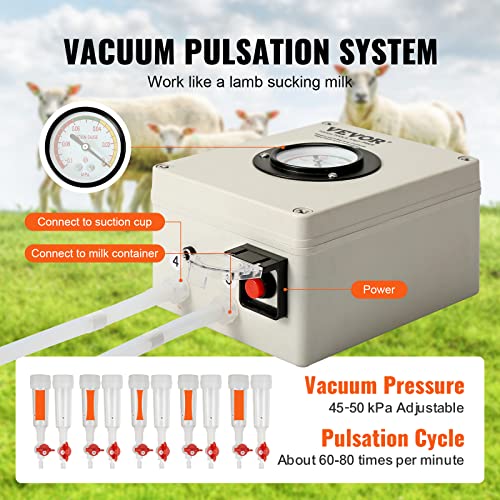 VEVOR Goat Milking Machine, 6 L 304 Stainless Steel Bucket, Electric Automatic Pulsation Vacuum Milker, Portable Milker with Food-Grade Silicone Cups and Tubes, Adjustable Suction for Cows and Sheep - size: 6 L