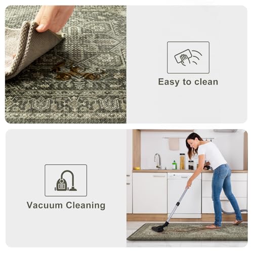KIMODE Anti Fatigue Mats for Kitchen Floor, Boho Kitchen Rugs Sets of 2 | 17"x47"+17"x29" Cushioned Kitchen Floor Mats, Comfort Standing Mat for Laundry, Office, Sink, Desk Dormitory Dark Green - color: Dark Green, size: 17.3" x 47"+17.3" x 29"--0.47 inch