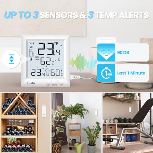 Indoor Outdoor Thermometer Weather Station Wireless, Digital Room Thermometer with Large LCD Display, Temperature Humidity Monitor with 330FT Range Sensor and 3 Adjustable Backlight (One Sensor)