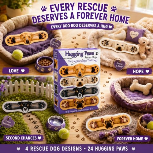 Hugging Paws Bandages from Hug-a-BooBoo, Adorable Dog Bandages that Hug! Fun Novelty Wound Wraps Feature Paintings of Actual Rescue Dogs! Great Dog Lover Gift! French Bulldog, Poodle, Lab, Mix 24 Ct - size: 24ct, style: Dogs