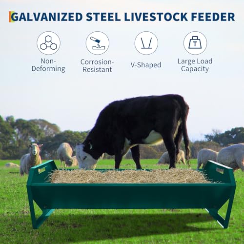 45-Inch Portable Livestock Feeding Trough, Heavy Duty 22 Gallon Capacity Feeder for Cows, Sheep, Horses, Pigs, Feeding Up to 10 Sheep, Durable Galvanized Steel（Dark Green） - color: Dark Green