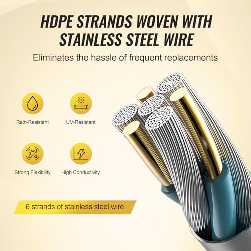 VEVOR Electric Fence Wire, 1640Ft 500M Portable Polywire, 1/8" Diameter 6 Stainless Steel Strands, Fencing Rope Line with 25 Fence Insulators and 25 T-Post Insulators, for Horse, Cattle, Livestock - size: 1640Ft 500M, style: 1/8" Strands