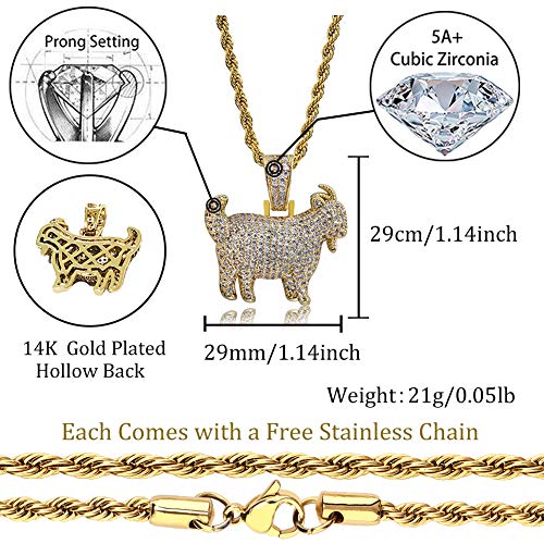 TOPGRILLZ Goat Chain Gold Necklace for Men Eagle Chain Rope Iced out Cubic Zirconia 14K Gold Plated Stainless Steel Necklace 24" Birthday Gifts - style: Gold Goat