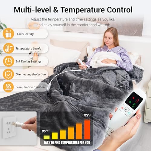 Wearable Heated Blanket for Women with Removable FootPocket,Electric Snuggle Heated Blankets Hoodie with Sleeves Heated Robe Flannel & Sherpa Heating Throw Blanket Shawl with 9 Temp for Winter 50"x80" - color: Dark Gray, size: 50"×80"