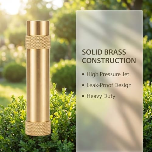 Wiseflow Brass Twist Hose Nozzle, High Pressure Adjustable Spray, 2 Rubber Washers, Heavy Duty Brass Garden Hose Nozzle for Watering Plants and Lawn, Car Washing, Patio and Pet