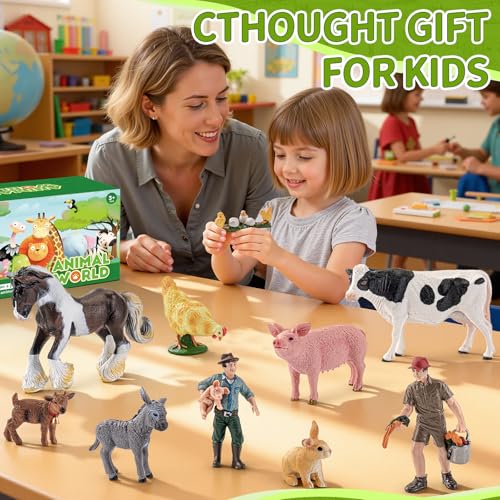 Large Farm Animal Figurines Toys Educational Playset for Kids 3+ | Solid, Realistic, Safe, Livestock Playset Suit for Big Red Barn Farm, Animals Play Figures, Learning Toys, Xmas Gifts - style: Farm Animal+Farmer
