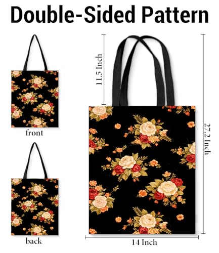 Aesthetic Floral Canvas Tote Bag - Reusable Shoulder Tote Bag for Women Lady Casual Vacation, Shopping, Work, Gym - color: Floral Rose