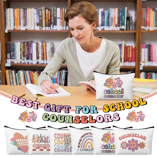 Kacctyen 12 Pcs School Counselors Gift for Women Guidance Counselor Appreciation Makeup Bag Back to School Cosmetic Bag for Psychologist Therapist Teacher - style: School Counselors