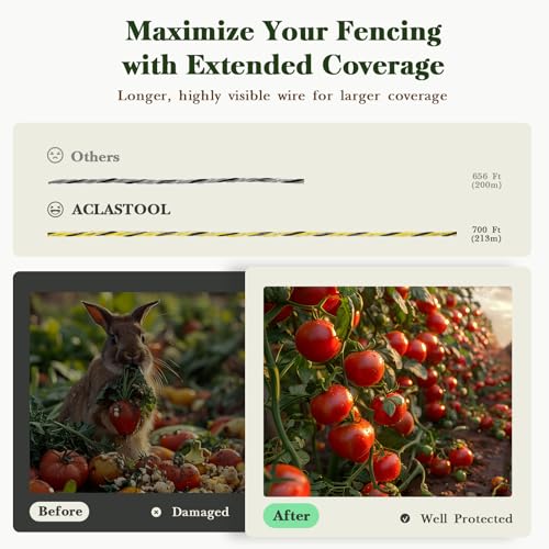 Electric Fence Wire, 700ft 213m, Polywire for Portable Livestock Fencing, 6 Stainless Steel Strands for Reliable Conductivity and Rust Resistance, UV Resistant - size: 700 Feet/213 Meters