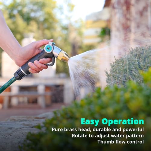 QUOBAS Garden Hose Nozzle Sprayer, Heavy Duty Metal Water Garden Nozzle | Brass Nozzle with Thumb Control, 3 Watering Patterns, Jet Hose Sprayer for Car Wash, Driveway, Patio Cleaning & Garden - size: 7” high pressure nozzle