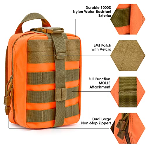 2-Pack First Aid Pouch 1000D Nylon Tactical Molle Medical Pouch Utility Pouch for Outdoor Activities Medical Supplies Bag Only - color: Orange