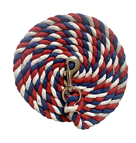 Majestic Ally Pack of 2 Solid Cotton Lead Rope for Horses & Livestock – 10 Foot Long and 5/8 inch Thick - Replaceable Heavy-Duty Satin Bolt Snap – Handmade – Soft, Broken in Feel (Patriotic) - color: Patriotic