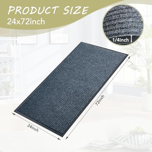 Front Door Mat, 2'x6'Indoor Outdoor Welcome Commercial Floor Mats | Heavy Duty Durable Inside Outside Entrance, Waterproof All-Season, All-Weather Non Slip Backing Doormat for Entryway, Grey - size: 24"x72"