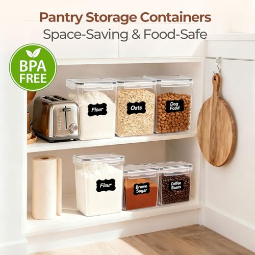 ComSaf Airtight Brown Sugar Containers with Terra Cotta Saver 2.6Qt 2Pack | Plastic Food Storage Canister with Lid, Sugar Flour Cereal Oats, Pantry Kitchen, Stackable Brown Sugar Keeper, Label & Scoops - size: 2.6Qt-Square