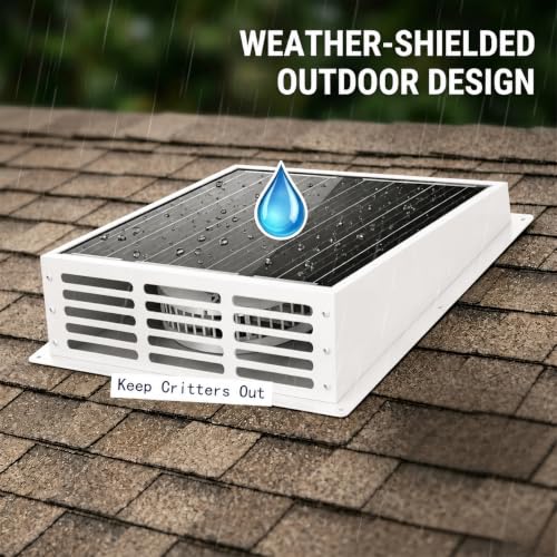 25W Solar Roof Fan,12V Monocrystalline Panel, Solar Power Attic Vent for Chicken Coop, Greenhouse, Shed, Garage and RV, Easy Install，White - color: White